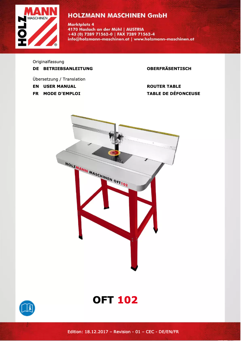 Page n°1 - Manuel utilisateur Holzmann OFT102