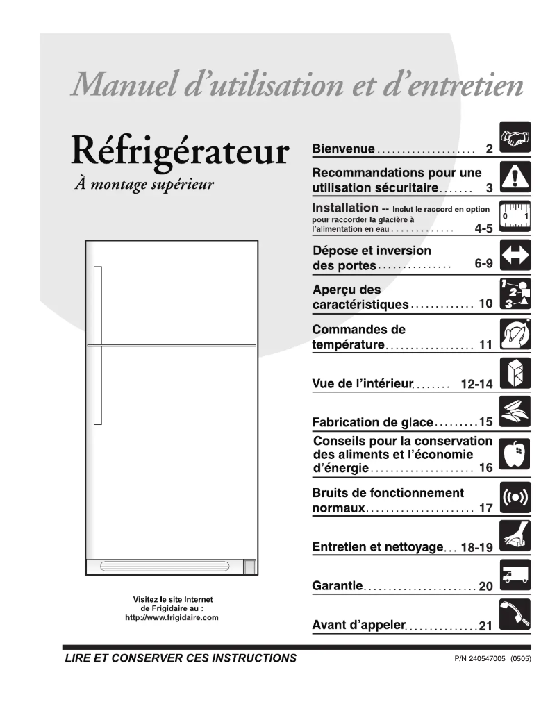 Page n°1 - Manuel utilisateur Frigidaire FRT21S6AW