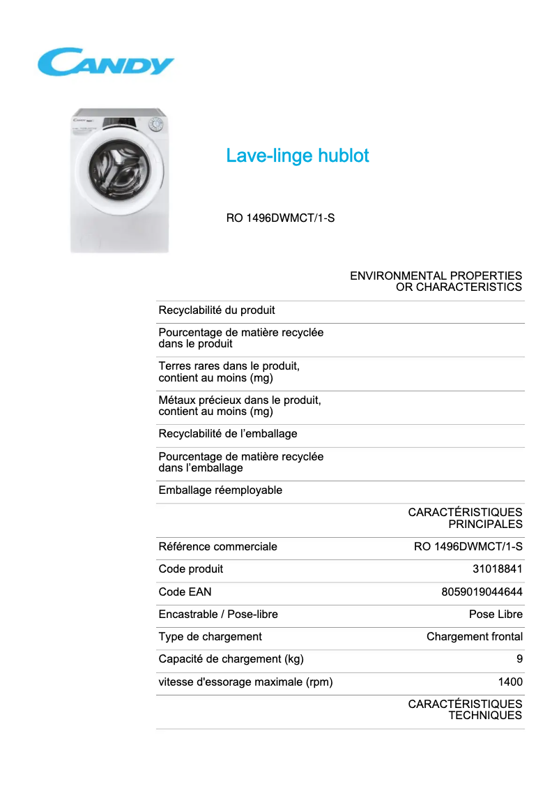 Image de la première page du manuel de l'appareil RO 1496DWMCT/1-S