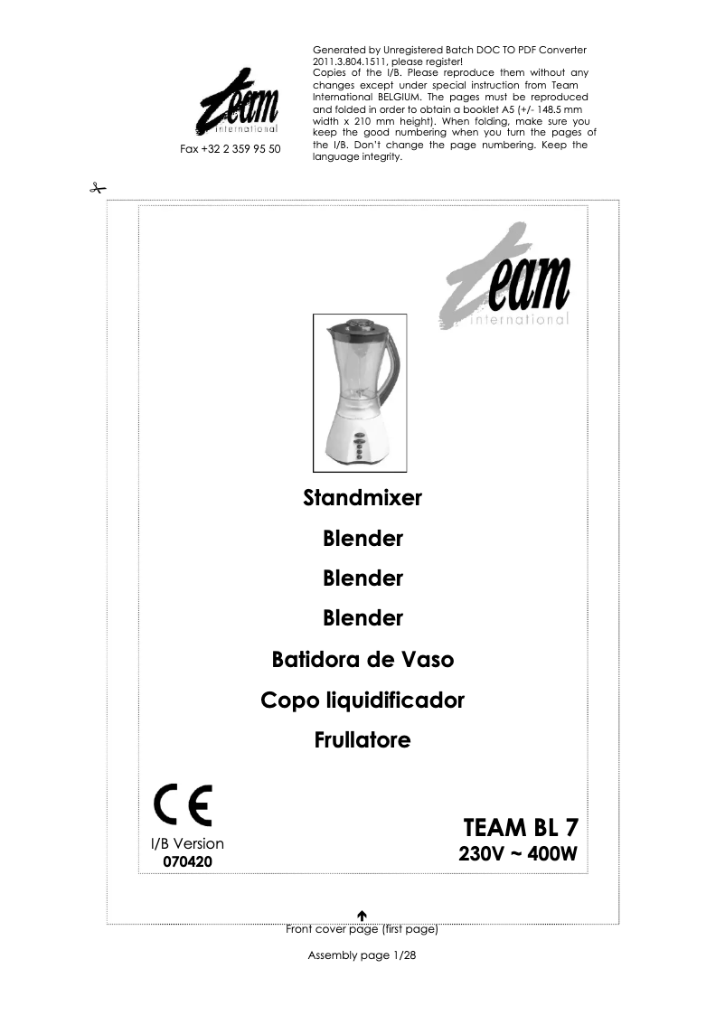 Page 1 de la notice Manuel utilisateur Team BL 7