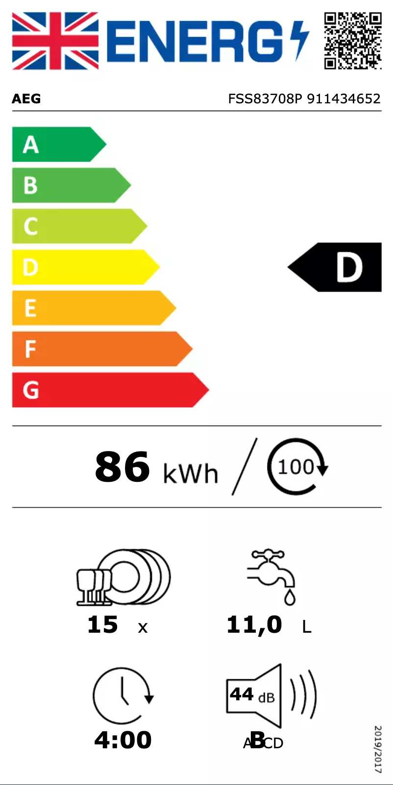 Page 1 de la notice Label énergétique AEG FSS83708P