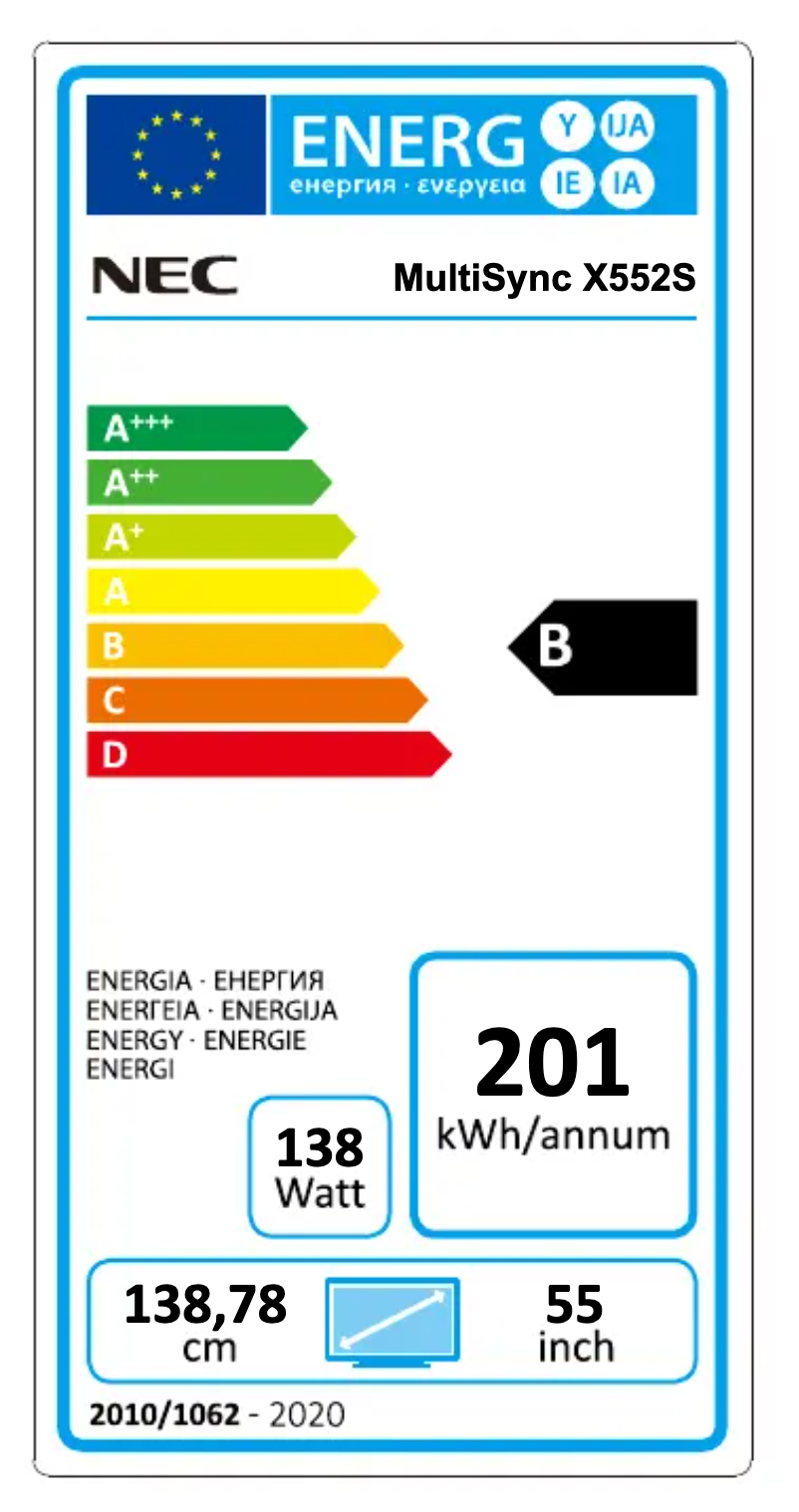 Page 1 de la notice Label énergétique NEC MultiSync X552S
