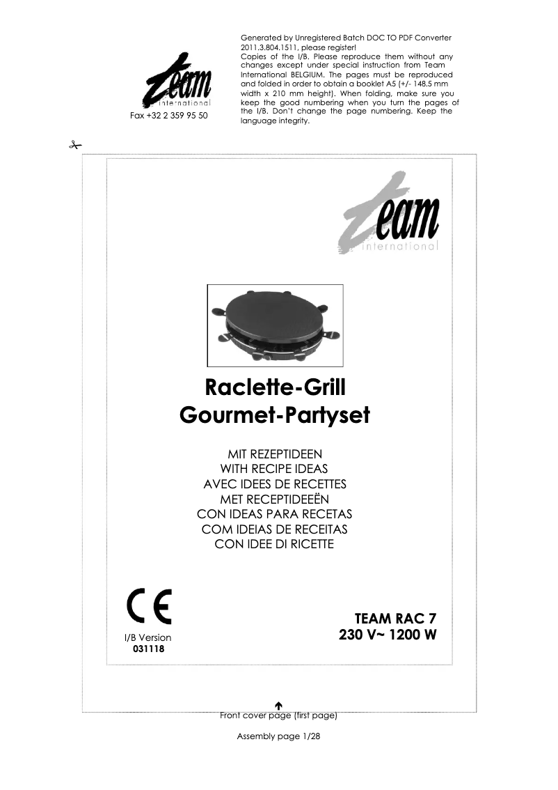 Image de la première page du manuel de l'appareil RAC 7