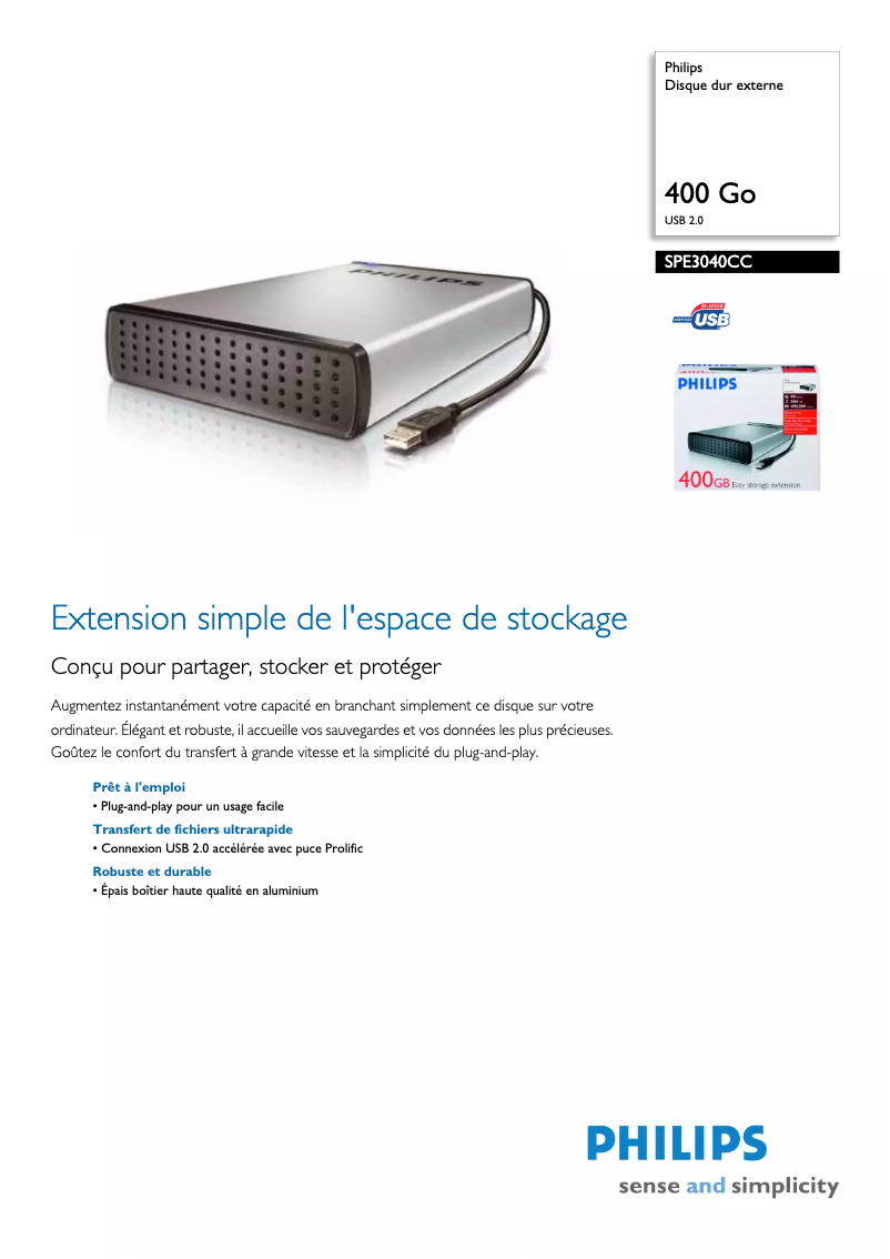 Page n°1 - Fiche technique Philips SPE3040