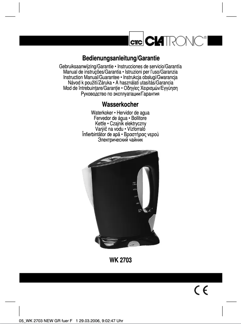 Page 1 de la notice Manuel utilisateur Clatronic WK 2703