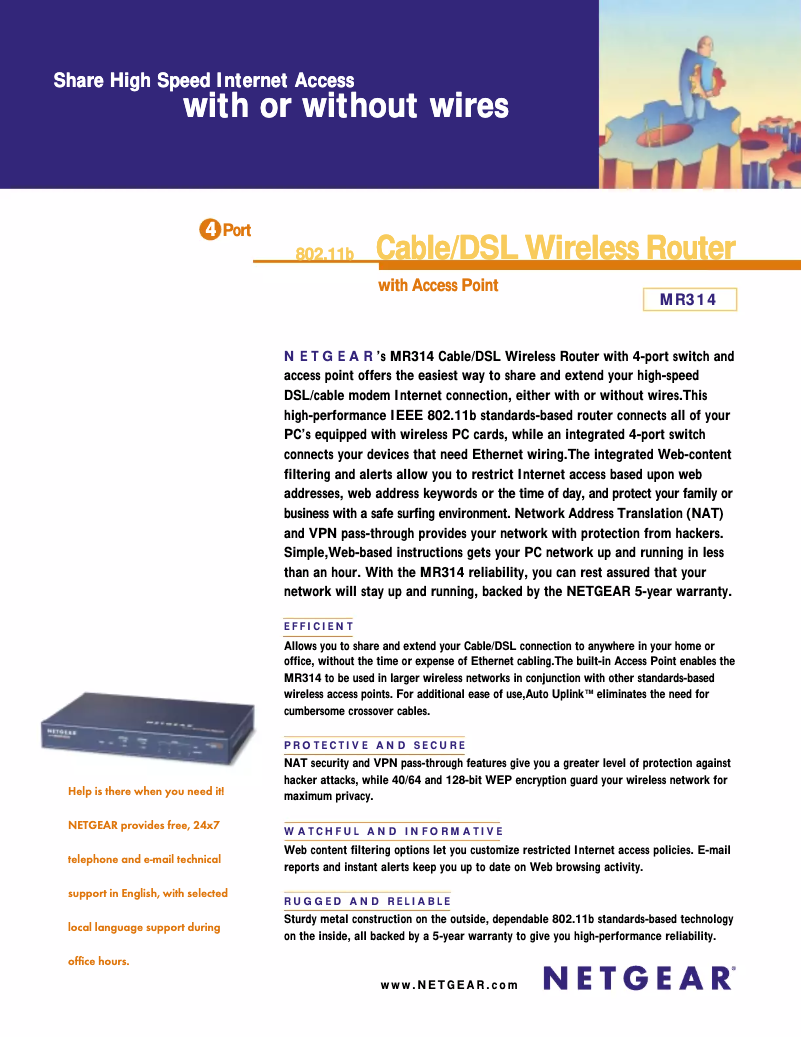 Page 1 de la notice Fiche technique Netgear MR314