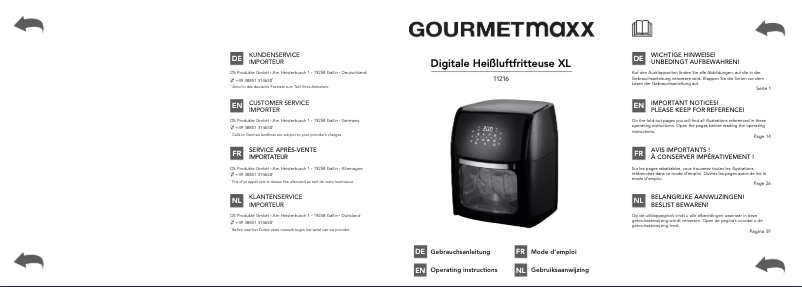 Page 1 de la notice Manuel utilisateur Gourmetmaxx 11216