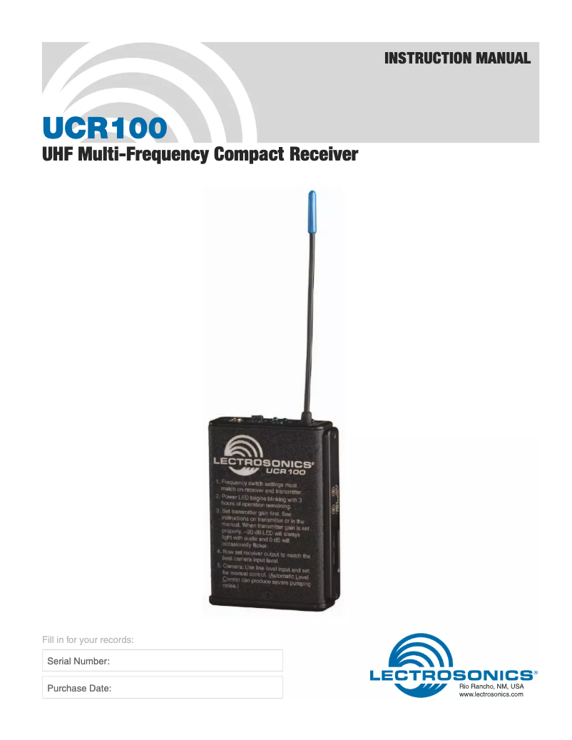 Page 1 de la notice Manuel utilisateur Lectrosonics UCR100