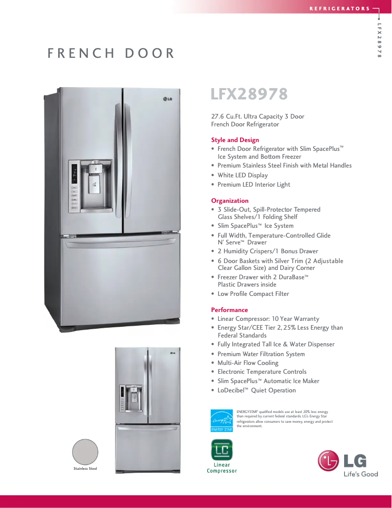 Page 1 de la notice Fiche technique LG LFX28978ST