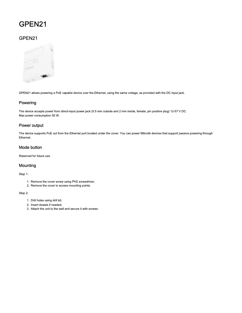 Page n°1 - Manuel utilisateur Mikrotik GPEN21