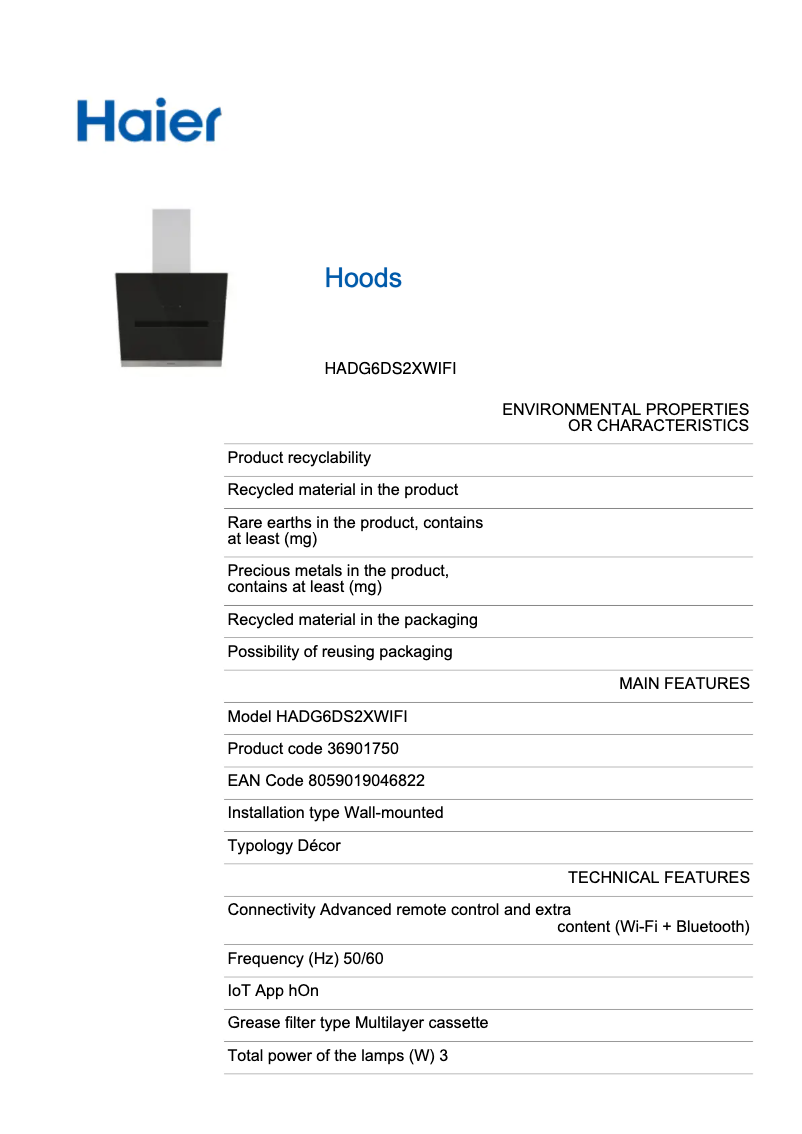 Image de la première page du manuel de l'appareil HADG6DS2XWIFI