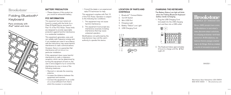 Page n°1 - Manuel utilisateur Brookstone Folding Bluetooth