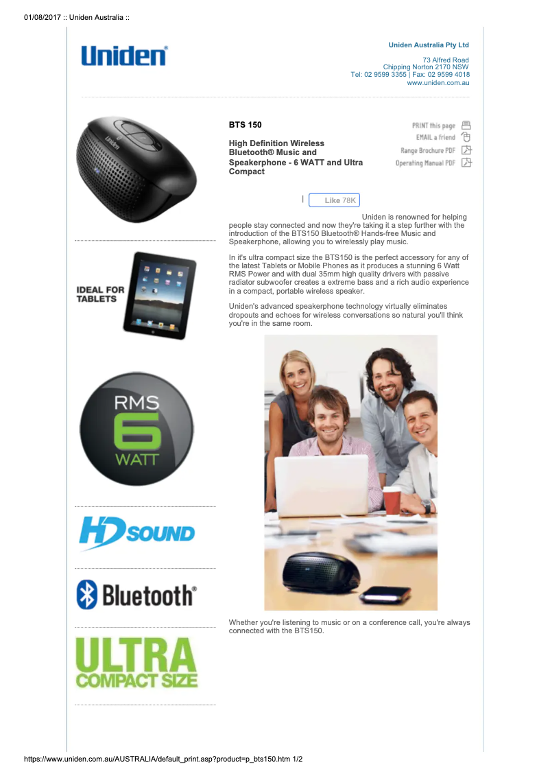 Page n°1 - Manuel utilisateur Uniden BTS 150