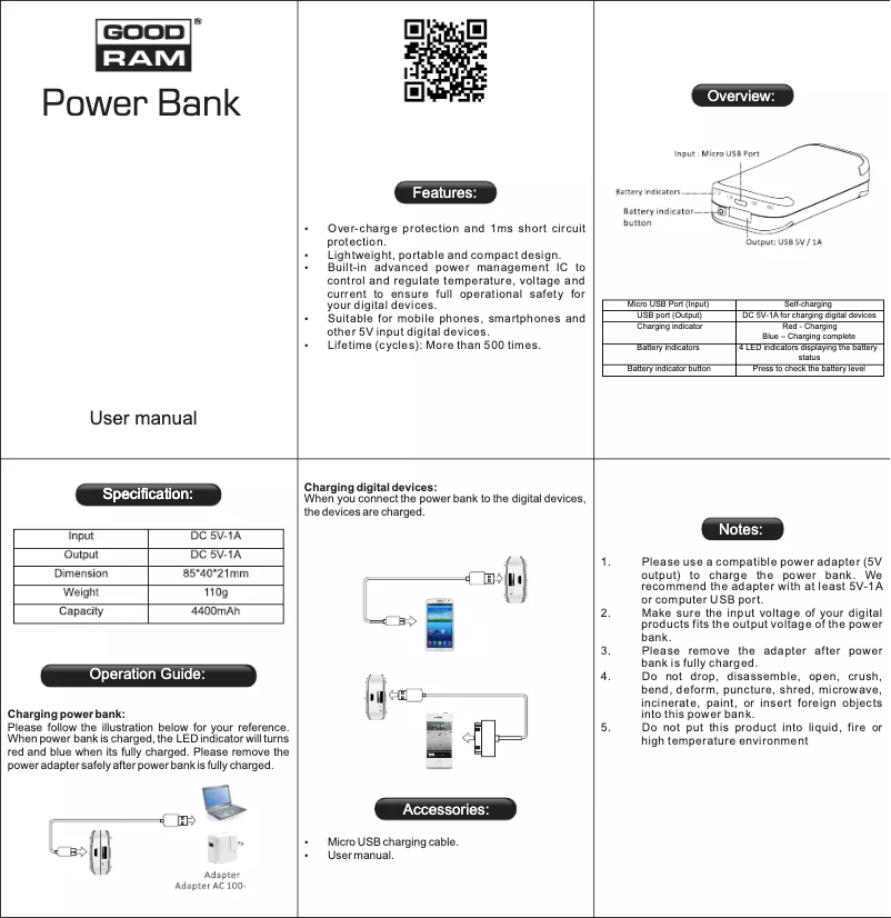 Page 1 de la notice Manuel utilisateur Goodram P41