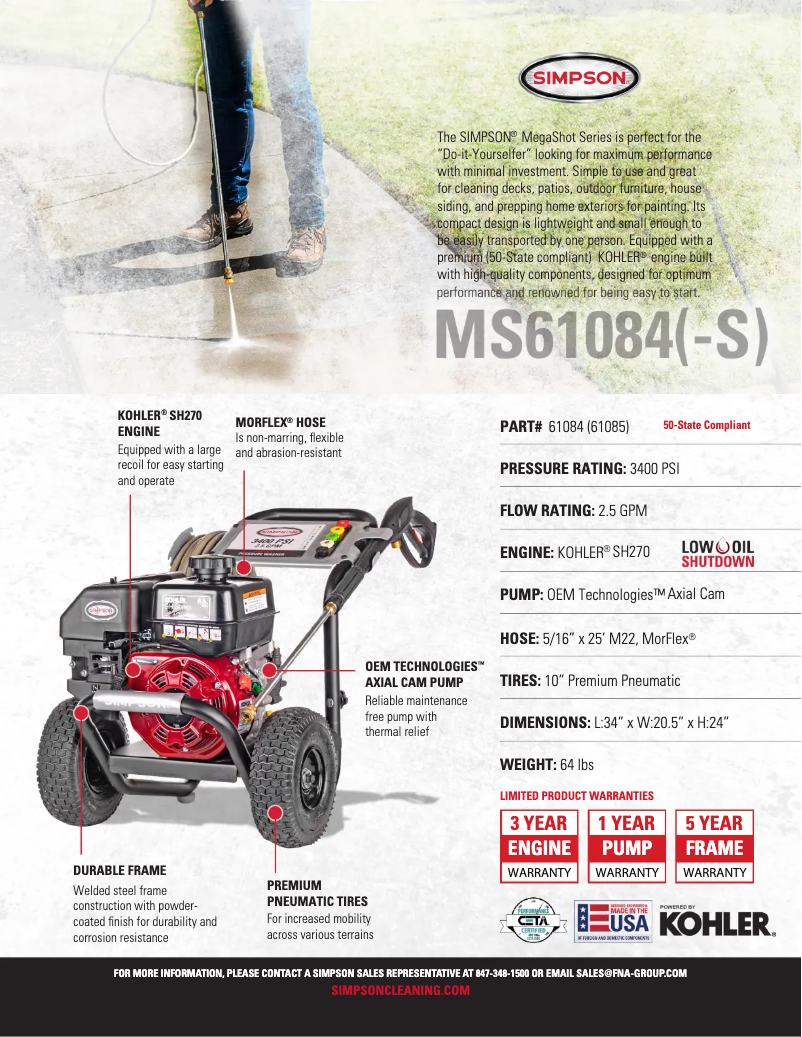 Page 1 de la notice Fiche technique Simpson Megashot MS61085