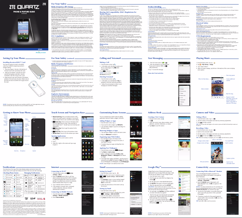 Page n°1 - Manuel utilisateur ZTE Quartz