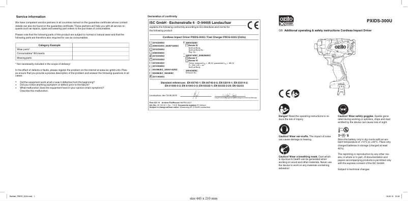 Page 1 de la notice Manuel utilisateur Ozito PXDDGK-600U