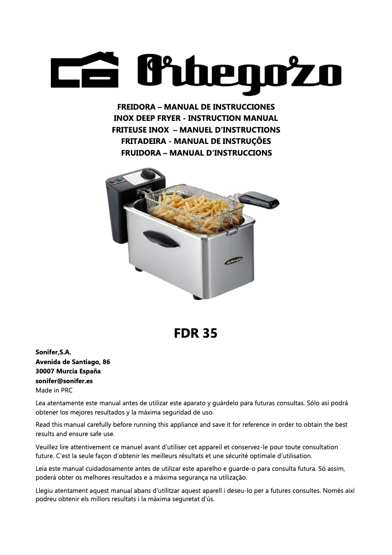 Page 1 de la notice Manuel utilisateur Orbegozo FDR 35