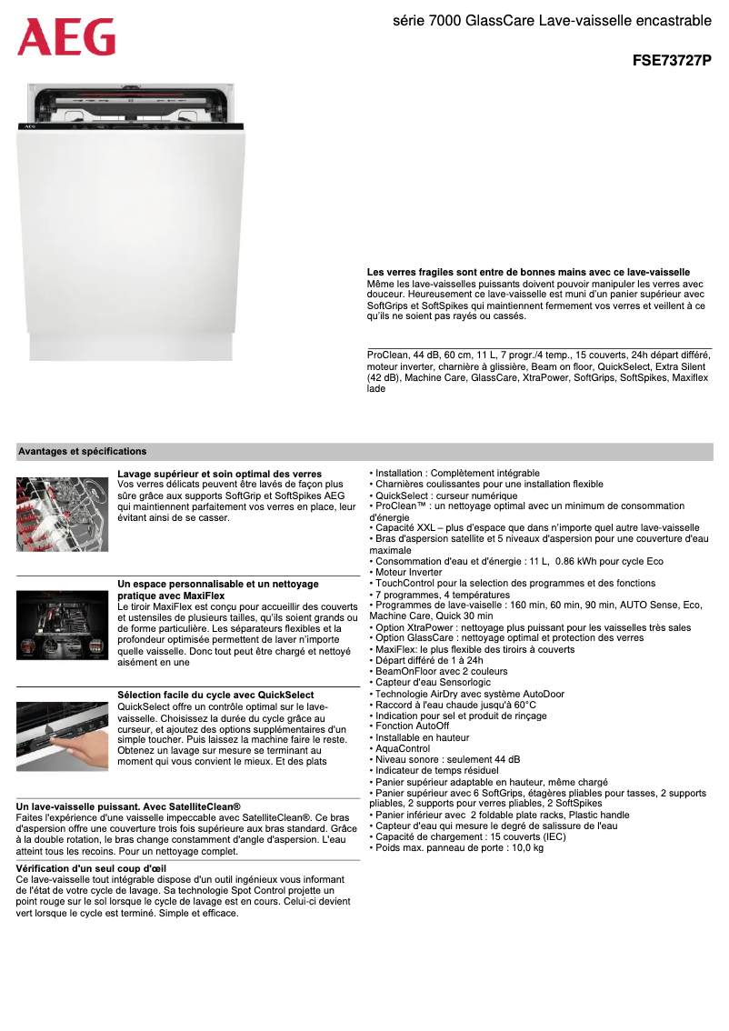 Page 1 de la notice Fiche technique AEG FSE73727P