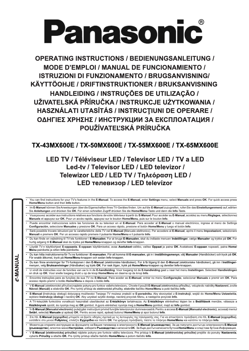 Page 1 de la notice Manuel utilisateur Panasonic TX-65MX600E