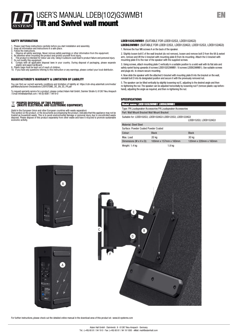 Page 1 de la notice Manuel utilisateur LD Systems STINGER G3 WMB 1