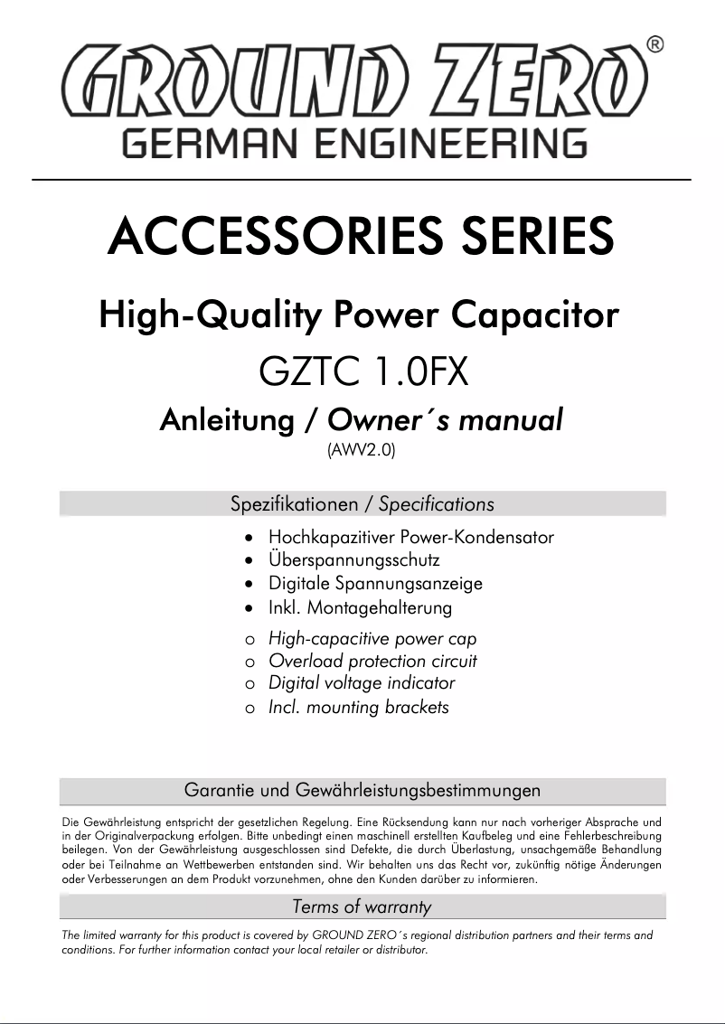 First page image of the manual for GZTC 1.0FX