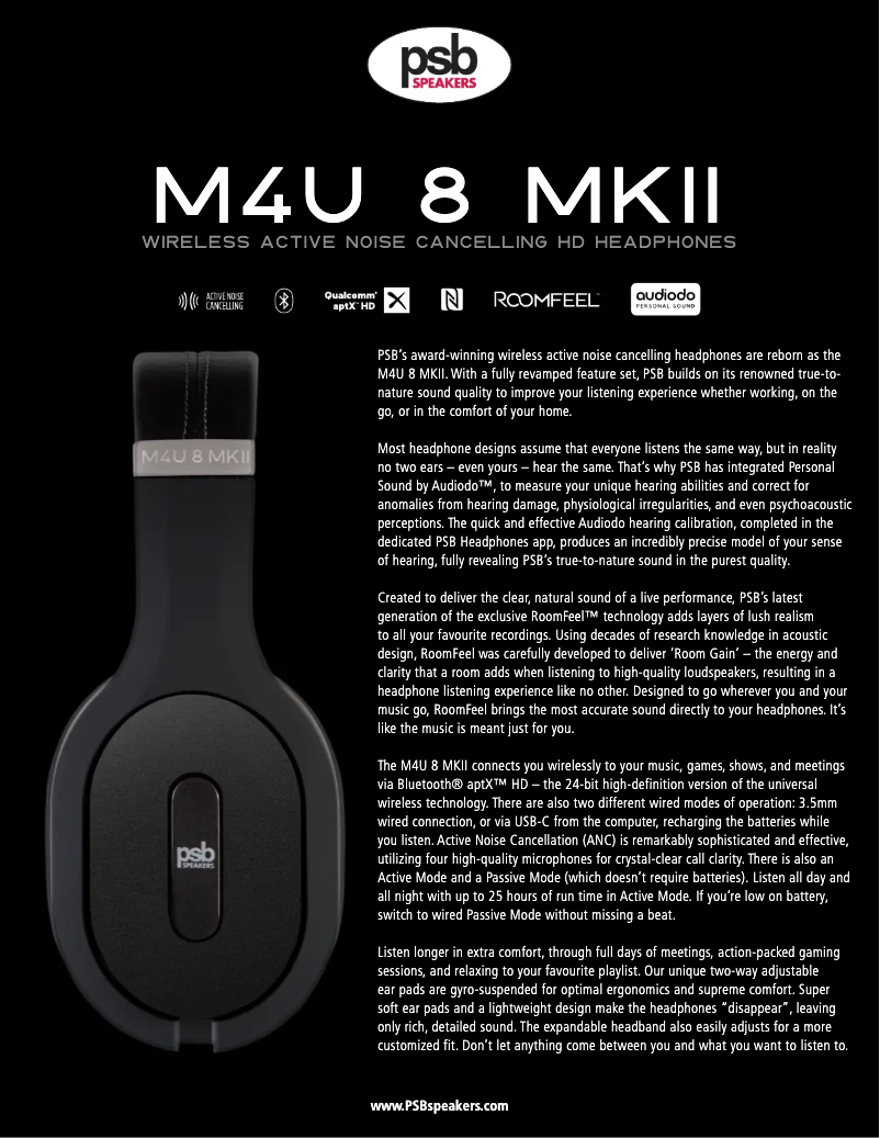 Page 1 de la notice Fiche technique PSB M4U 8 MKII