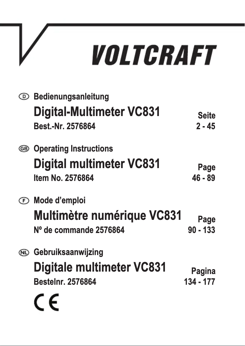 Page 1 de la notice Manuel utilisateur Voltcraft VC831
