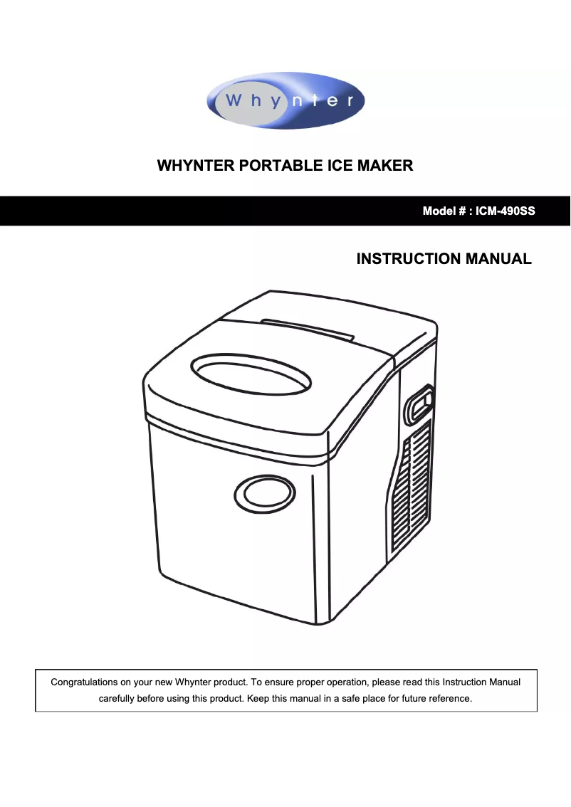 Page n°1 - Manuel utilisateur Whynter ICM-490SS