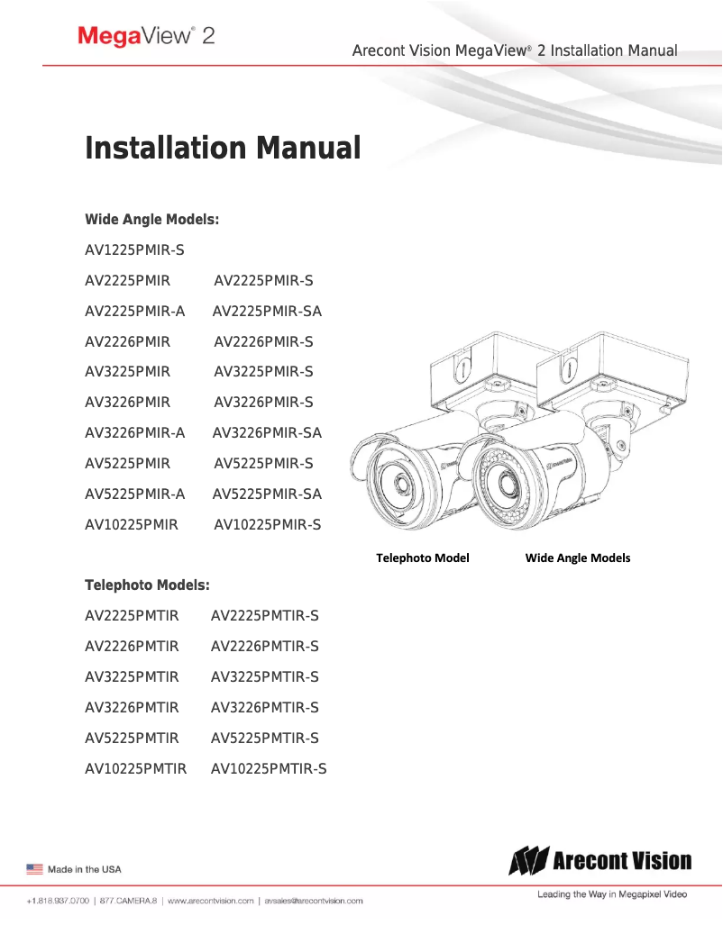 Page 1 de la notice Manuel utilisateur Arecont Vision AV2225PMIR