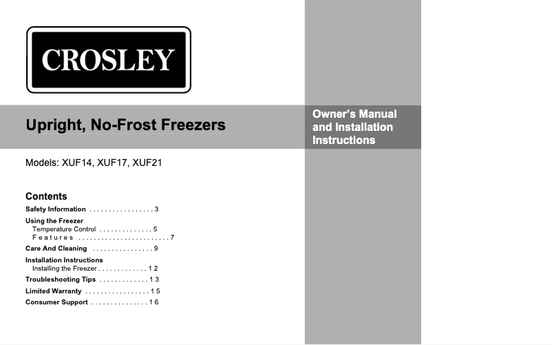 Image de la première page du manuel de l'appareil XUF17SMRWW