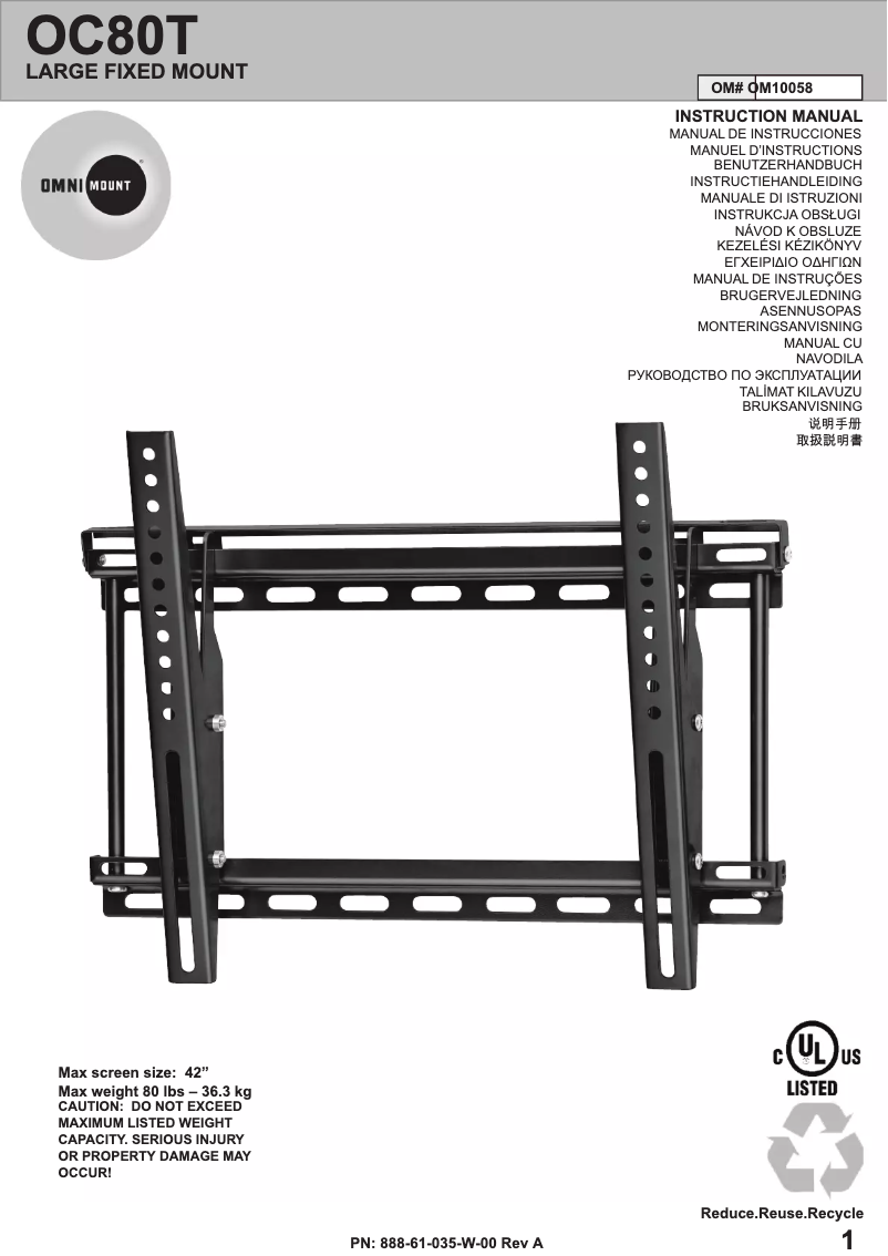 Page n°1 - Manuel utilisateur OmniMount OC80T