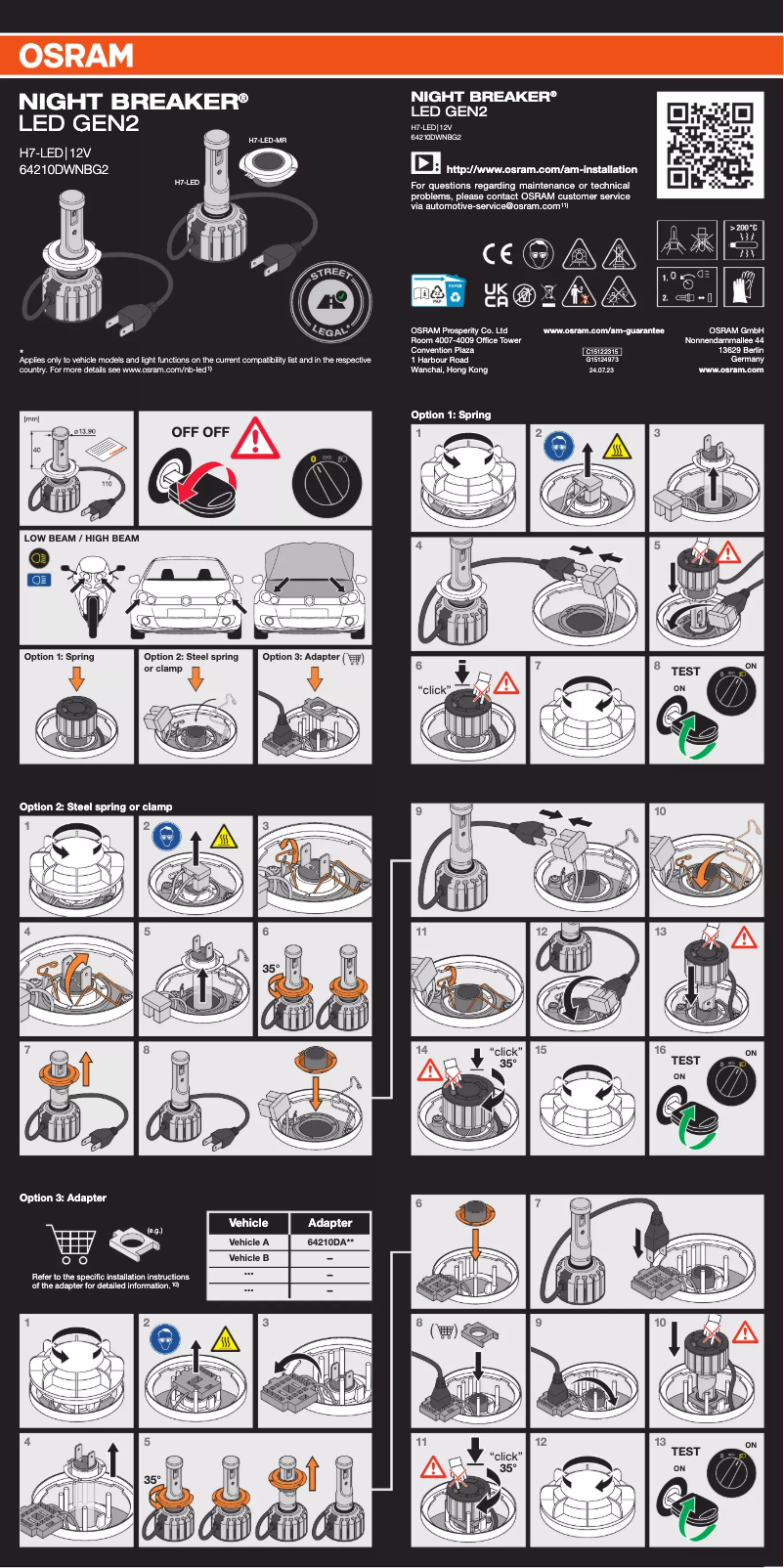 Page 1 de la notice Instructions / montage Osram NIGHT BREAKER H7-LED GEN2