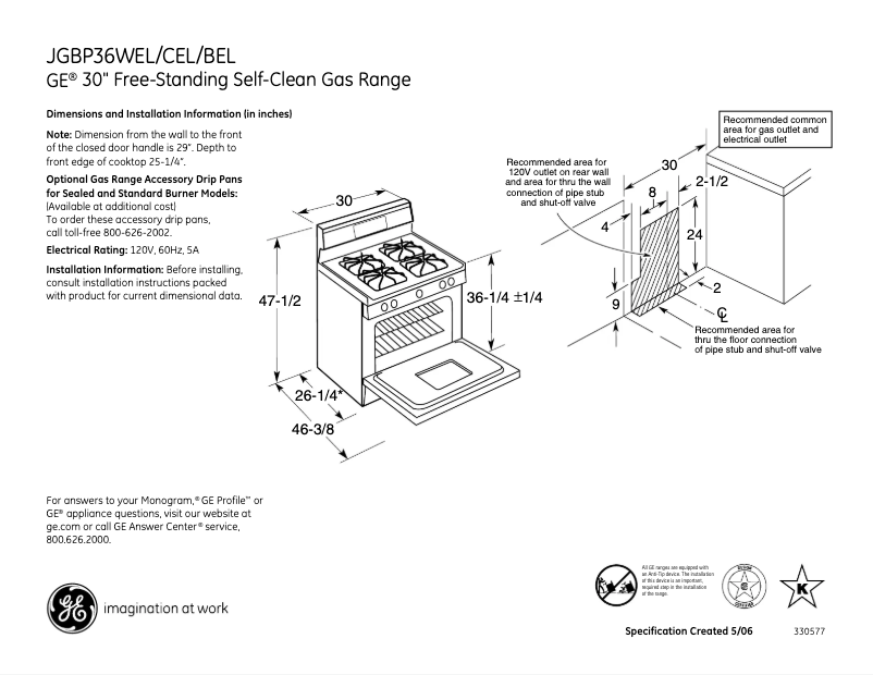 Page n°1 - Fiche technique GE JGBP36BELBB