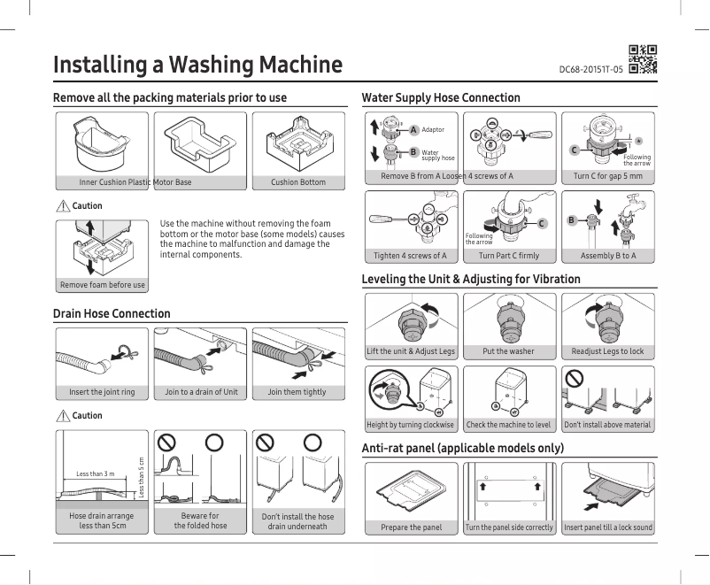 Page 1 de la notice Guide d'installation Samsung WA17CG6886BV