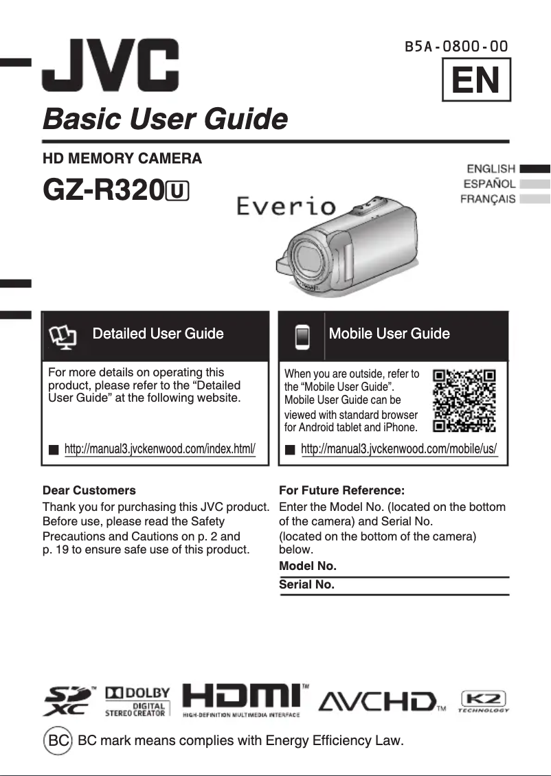 Page n°1 - Manuel utilisateur JVC GZ-R320