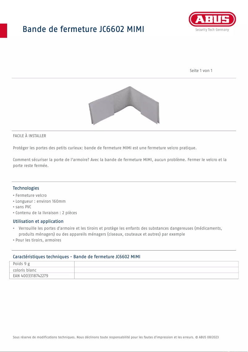Page n°1 - Fiche technique Abus JC6602