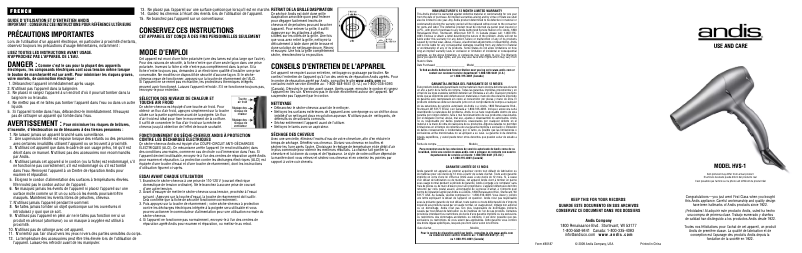Page n°1 - Manuel utilisateur Andis SpeedDry 2000