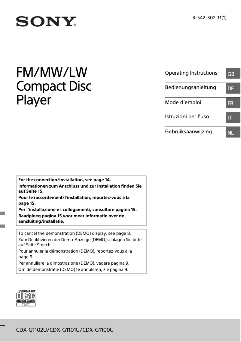 Page 1 de la notice Manuel utilisateur Sony CDX-G1100U