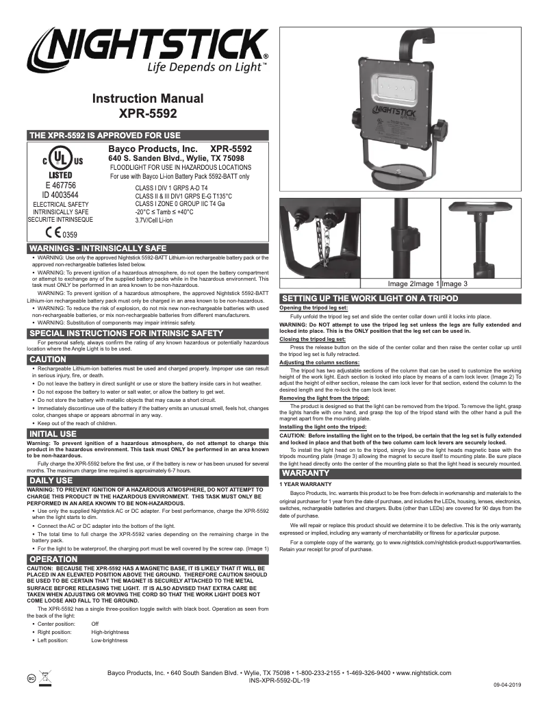 Page 1 de la notice Manuel utilisateur NightStick XPR-5592