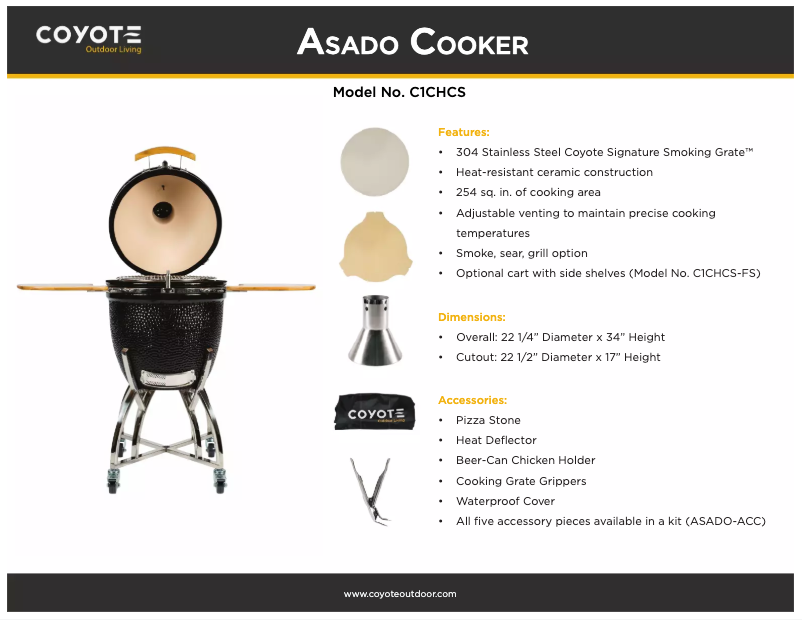 Page 1 de la notice Fiche technique Coyote Asado C1CHCS