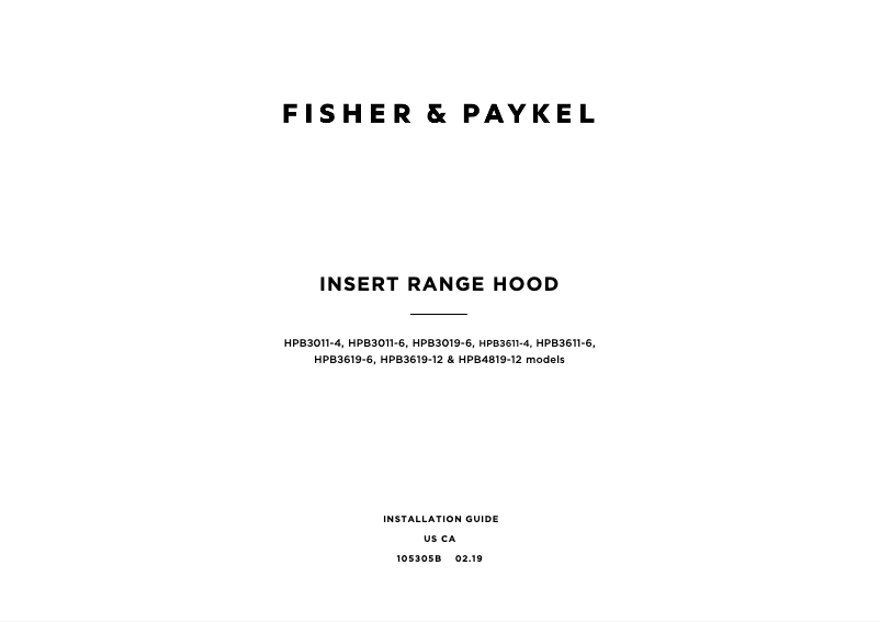 Page 1 de la notice Guide d'installation Fisher & Paykel HPB3619-12 N
