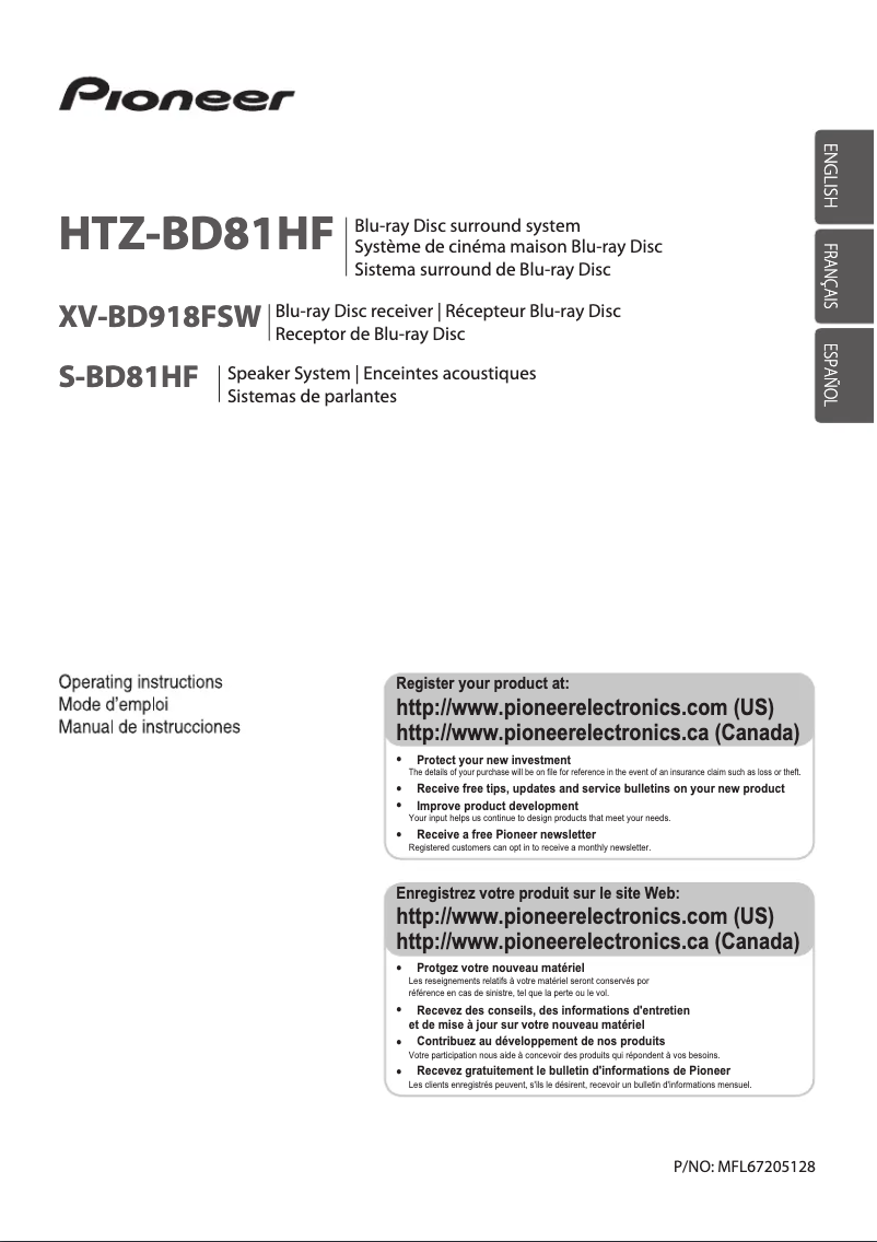 Page 1 de la notice Manuel utilisateur Pioneer HTZ-BD81HF