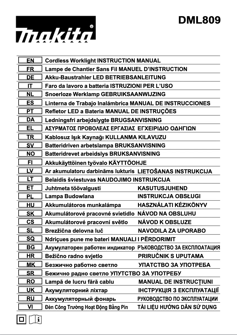 Page n°1 - Manuel utilisateur Makita DML809