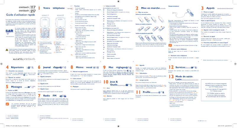 Page n°1 - Manuel utilisateur Alcatel One Touch 117