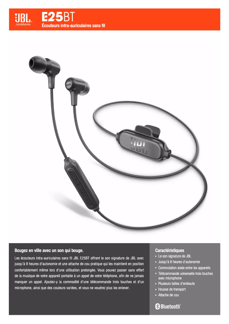Page 1 de la notice Fiche technique JBL E25BT