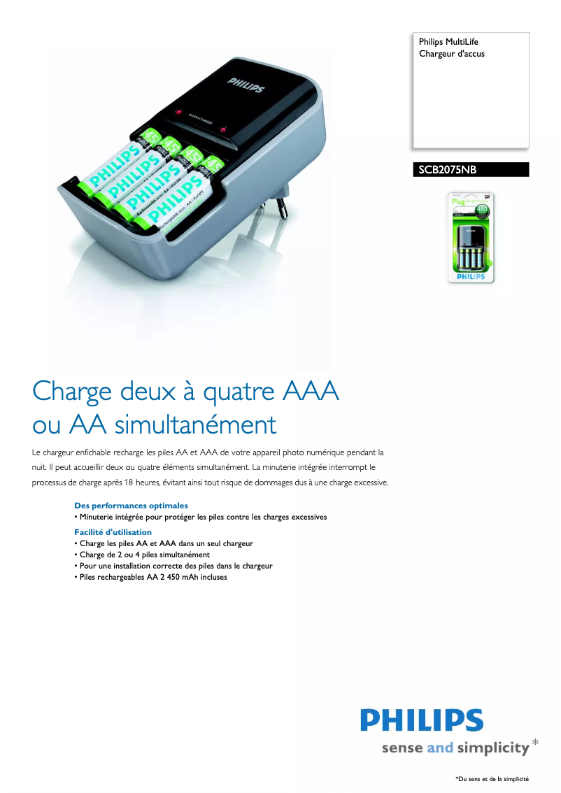 Page n°1 - Fiche technique Philips MultiLife SCB2075NB