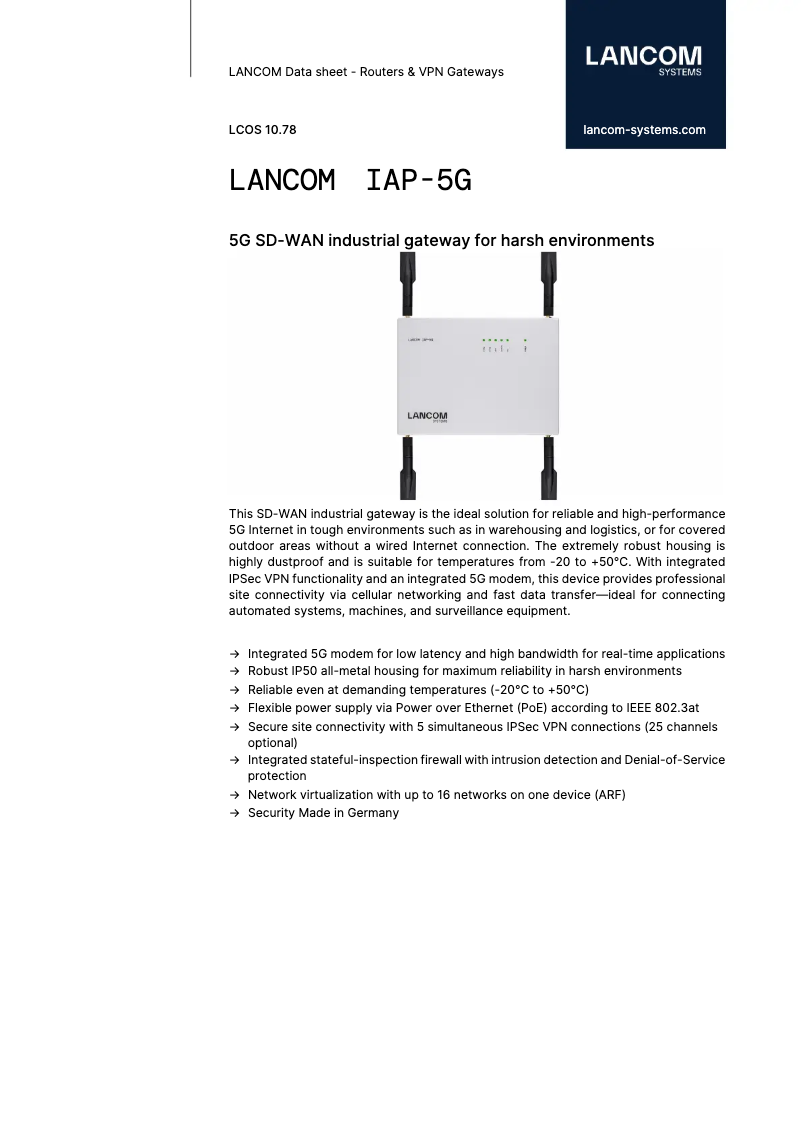 Page 1 de la notice Fiche technique Lancom IAP-5G