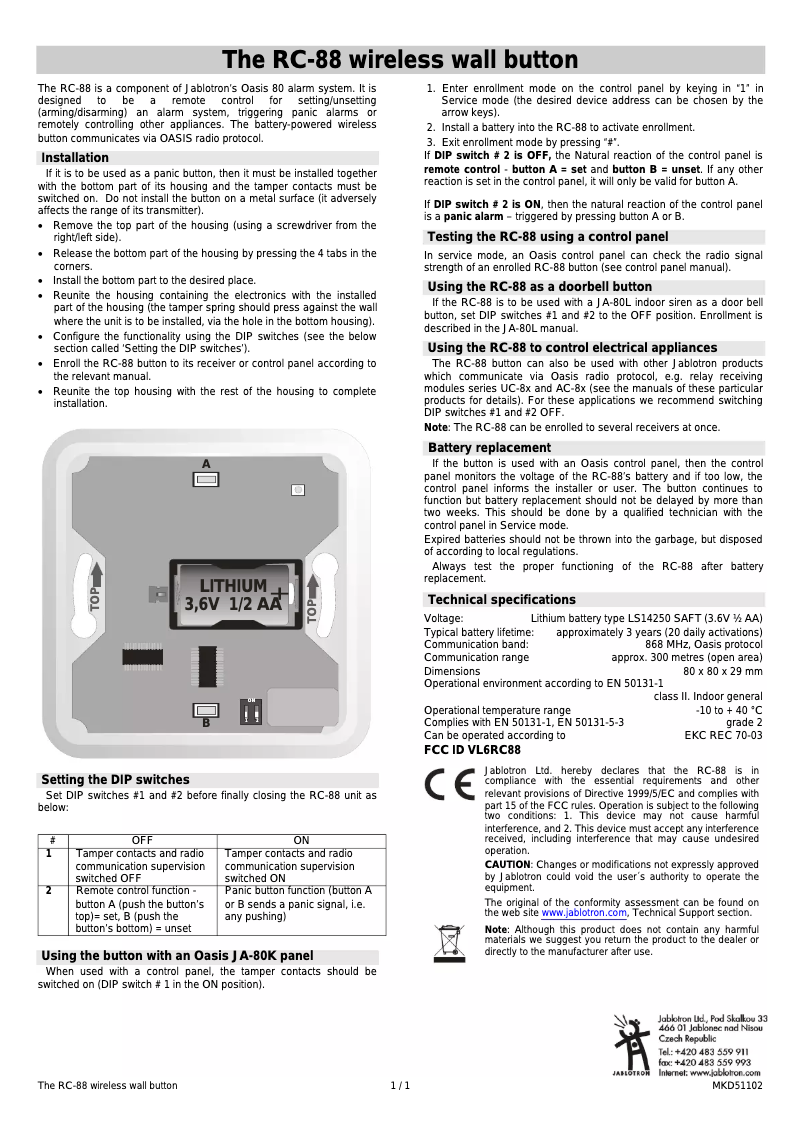 Page 1 de la notice Manuel utilisateur Joblotron RC-88