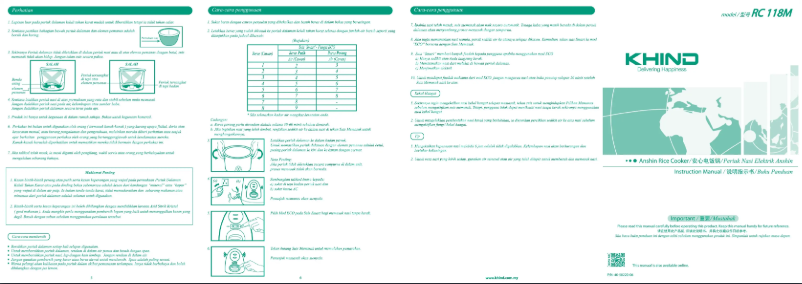 Page 1 de la notice Manuel utilisateur Khind RC118M